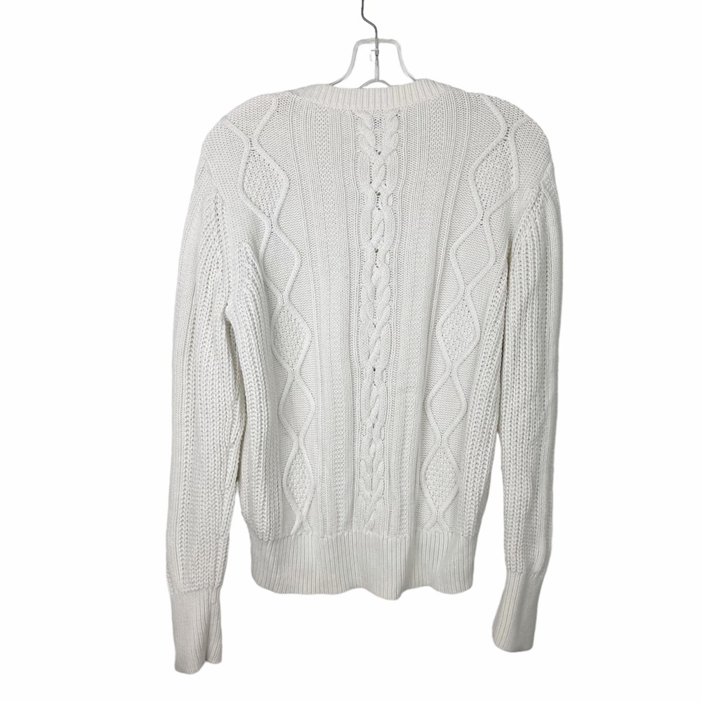 Banana Republic Cable Knit Pearl Wool Blend Ski Sweater Size Medium Cream - Picture 10 of 12